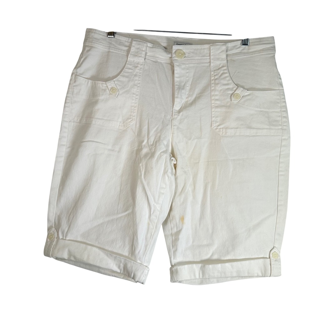 Charter Club White Denim Bermuda Shorts Womens 16 Cuffed Stretch Cotton Pockets